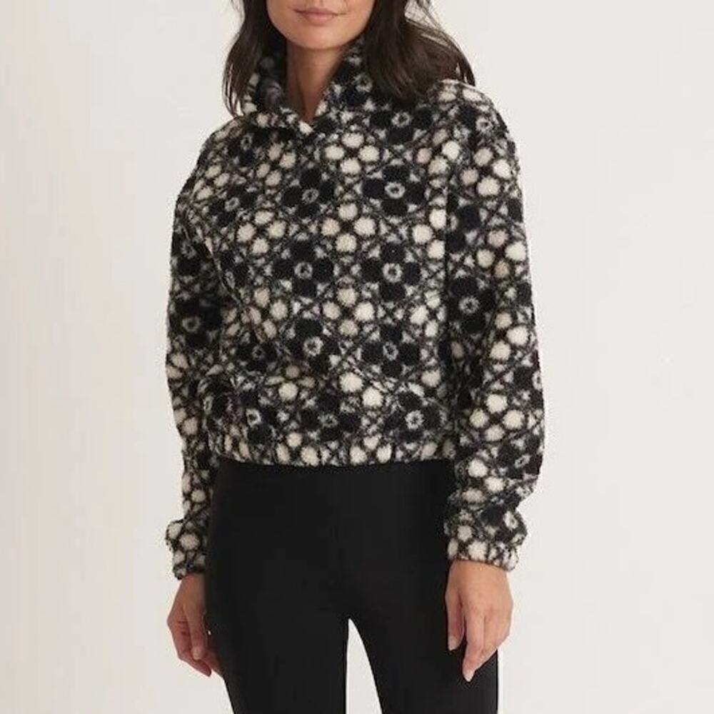 Marine Layer Laid Back Sherpa Hoodie Floral Geometric Print Navy Cream NWT XL